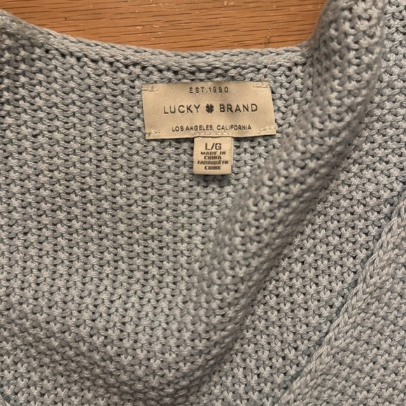 Lucky Brand | Open Knit Sweater | V-Neck | Blue | Long Sleeve | Cotton | size L - Picture 2 of 4